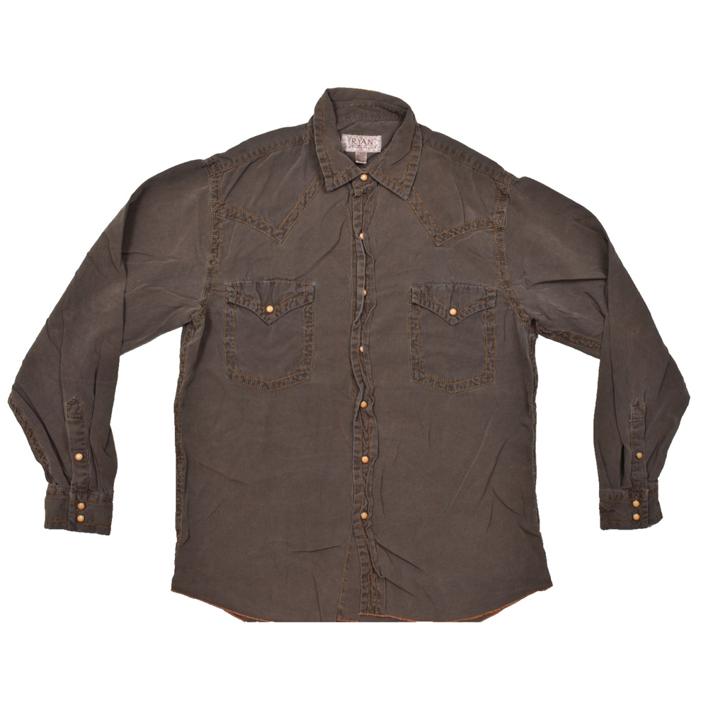 Ryan Michael Men's Medium Silk Blend Western Pearl Snap Long Sleeve Shirt Brown